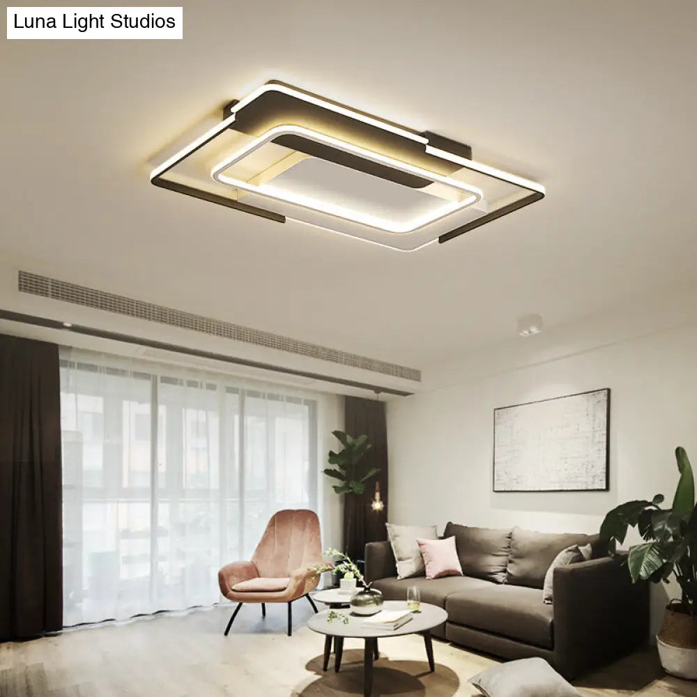 Modern Rectangular Flush Mount Led Light For Living Room Ceiling - Acrylic Warm/White Black / Warm