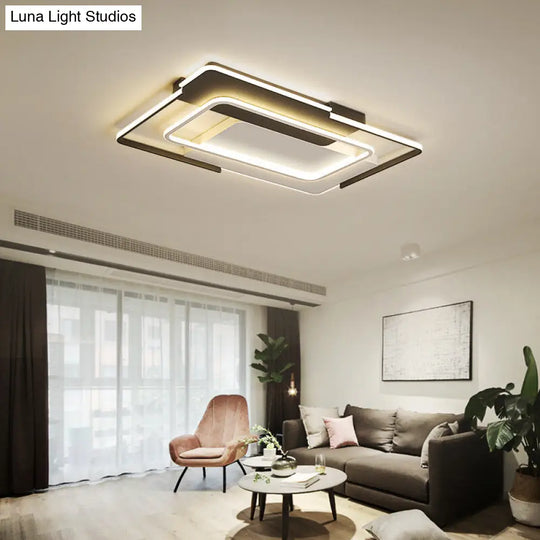 Modern Rectangular Flush Mount Led Light For Living Room Ceiling - Acrylic Warm/White Black / Warm