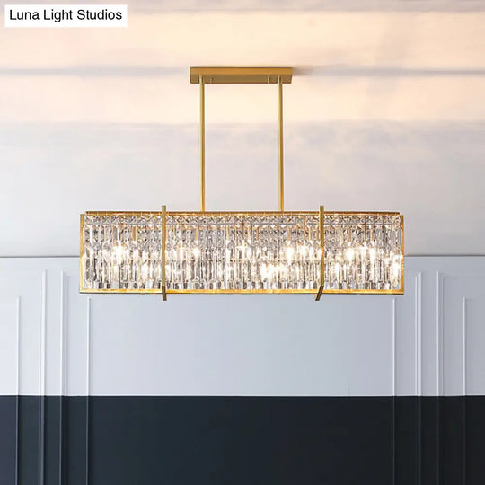 Modern Rectangular Hanging Lamp 5 Bulbs Prismatic Crystal - Gold Island Pendant Light