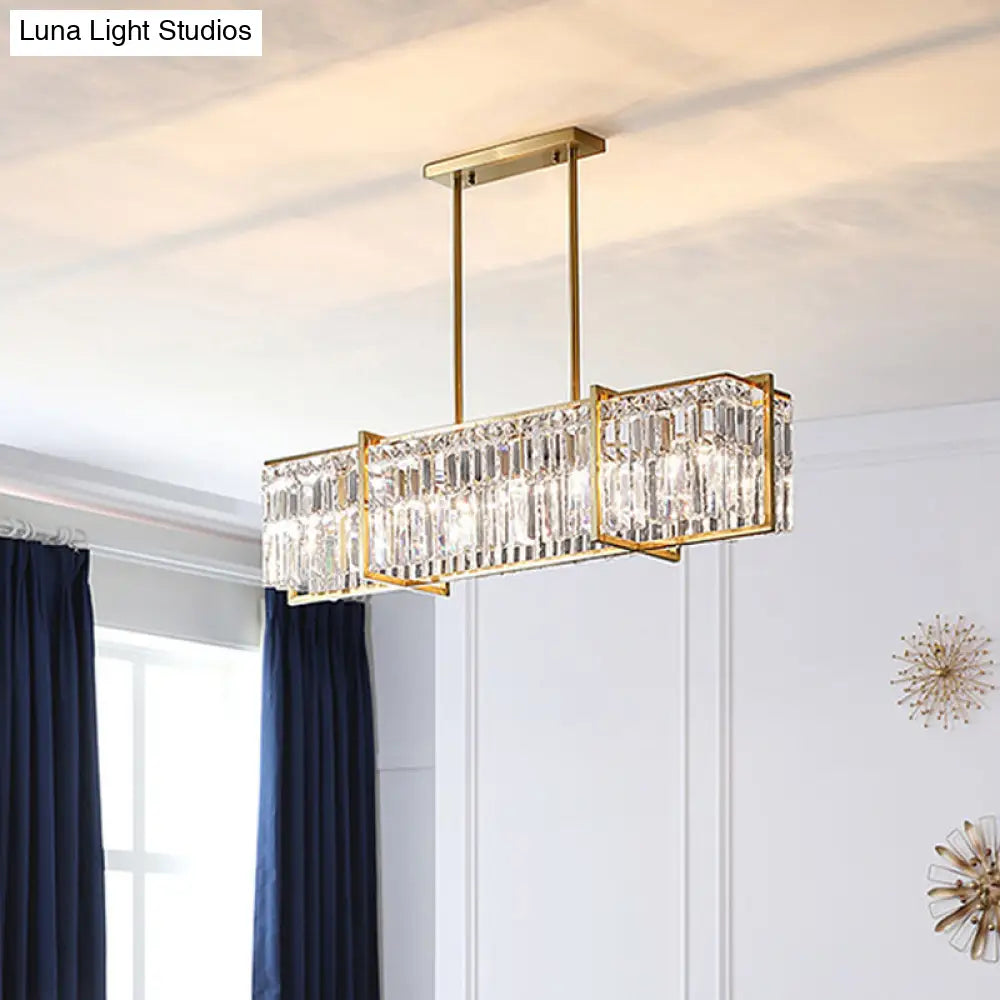 Modern Rectangular Hanging Lamp 5 Bulbs Prismatic Crystal - Gold Island Pendant Light