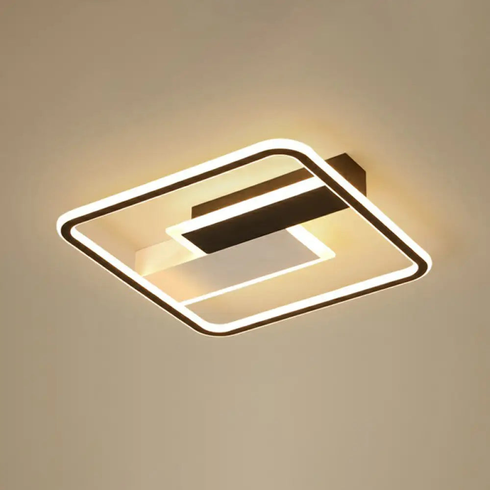 Modern Rectangular Led Ceiling Flush Light With Black-White Finish And Acrylic Shade / 18