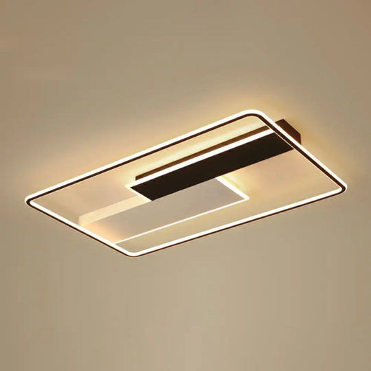 Modern Rectangular Led Ceiling Flush Light With Black-White Finish And Acrylic Shade / 37.5