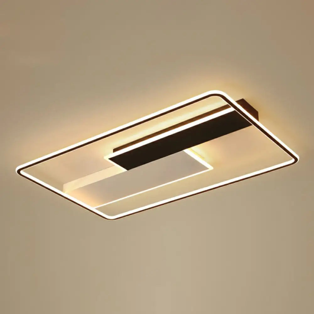 Modern Rectangular Led Ceiling Flush Light With Black-White Finish And Acrylic Shade / 43