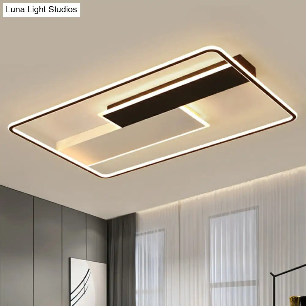 Modern Rectangular Led Ceiling Flush Light With Black-White Finish And Acrylic Shade