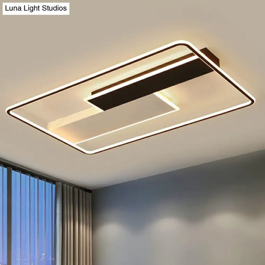 Modern Rectangular Led Ceiling Flush Light With Black-White Finish And Acrylic Shade