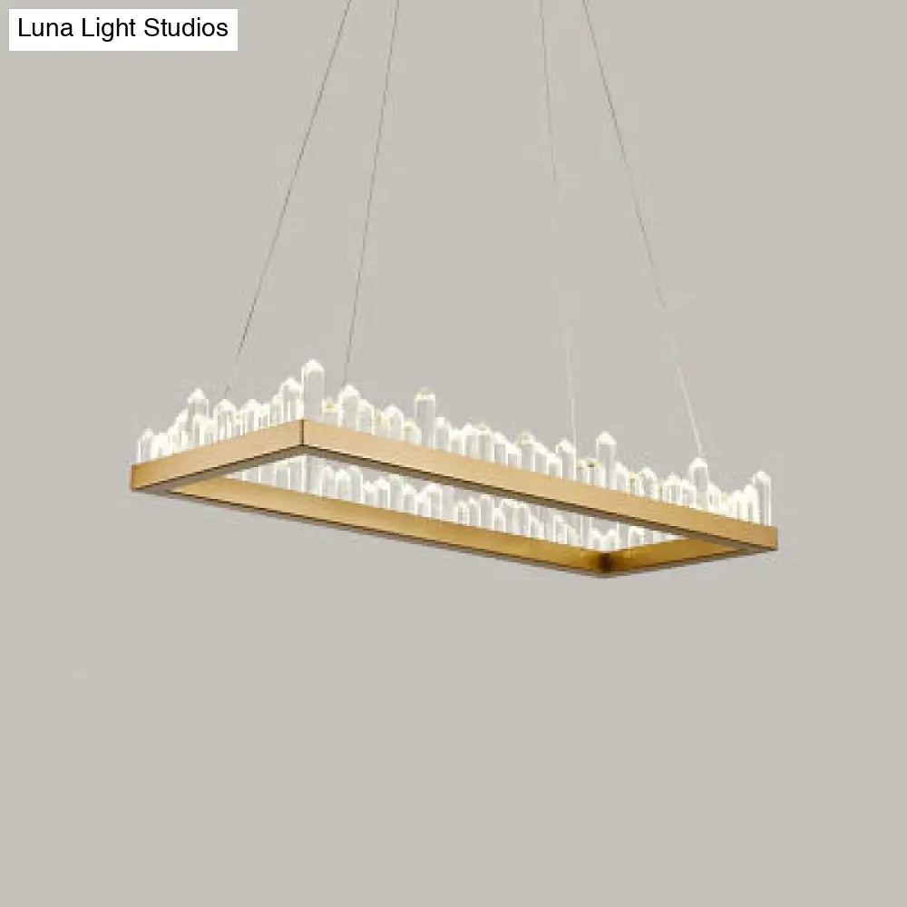 Modern Rectangular Pendant Ceiling Light With Crystal Accents In Gold Led Chandelier Warm/White