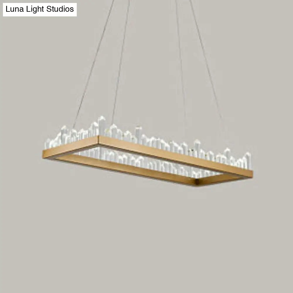 Modern Rectangular Pendant Ceiling Light With Crystal Accents In Gold Led Chandelier Warm/White