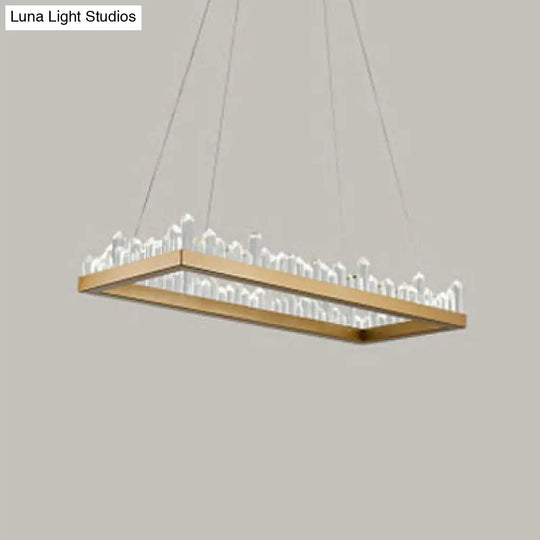 Modern Rectangular Pendant Ceiling Light With Crystal Accents In Gold Led Chandelier Warm/White