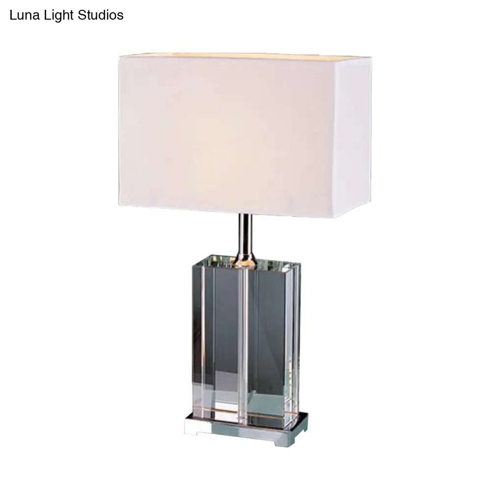 Modern Rectangular Reading Light With Clear Crystal And Fabric Shade - White Nightstand Lamp