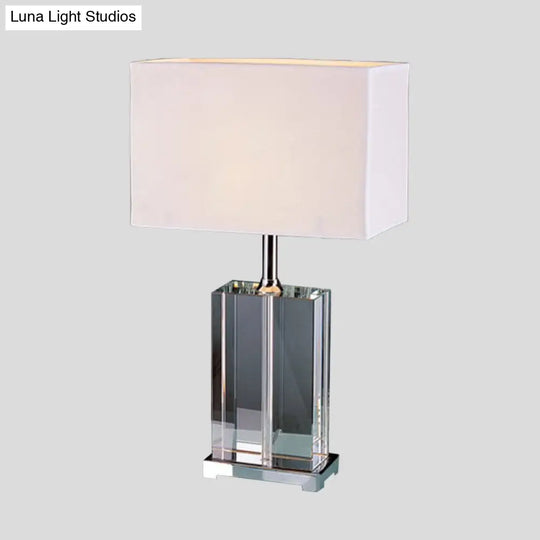 Modern Rectangular Reading Light With Clear Crystal And Fabric Shade - White Nightstand Lamp