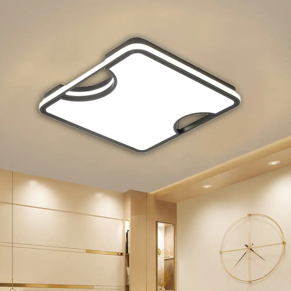 Modern Rectangular/Square Acrylic Flush Ceiling Light Led Lamp In Black/White Warm/White