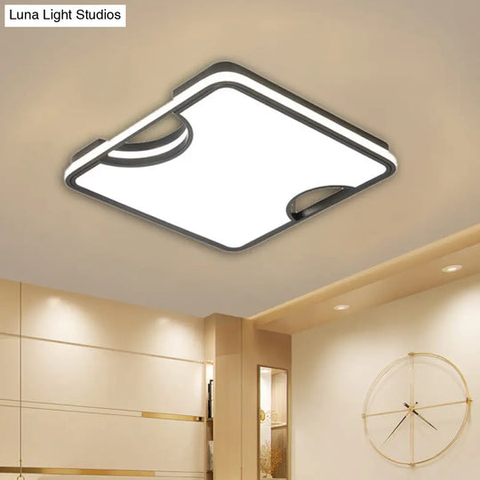 Modern Rectangular/Square Acrylic Flush Ceiling Light Led Lamp In Black/White Warm/White