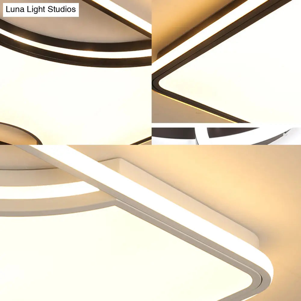 Modern Rectangular/Square Acrylic Flush Ceiling Light Led Lamp In Black/White Warm/White