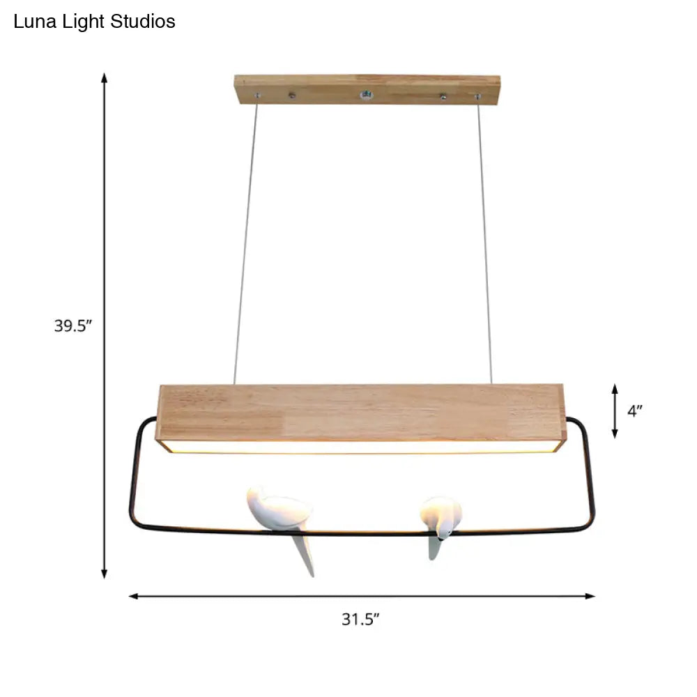 Modern Rectangular Wood Led Pendant Light For Dining Room Ceiling In Warm/White