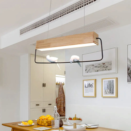 Modern Rectangular Wood Led Pendant Light For Dining Room Ceiling In Warm/White / White