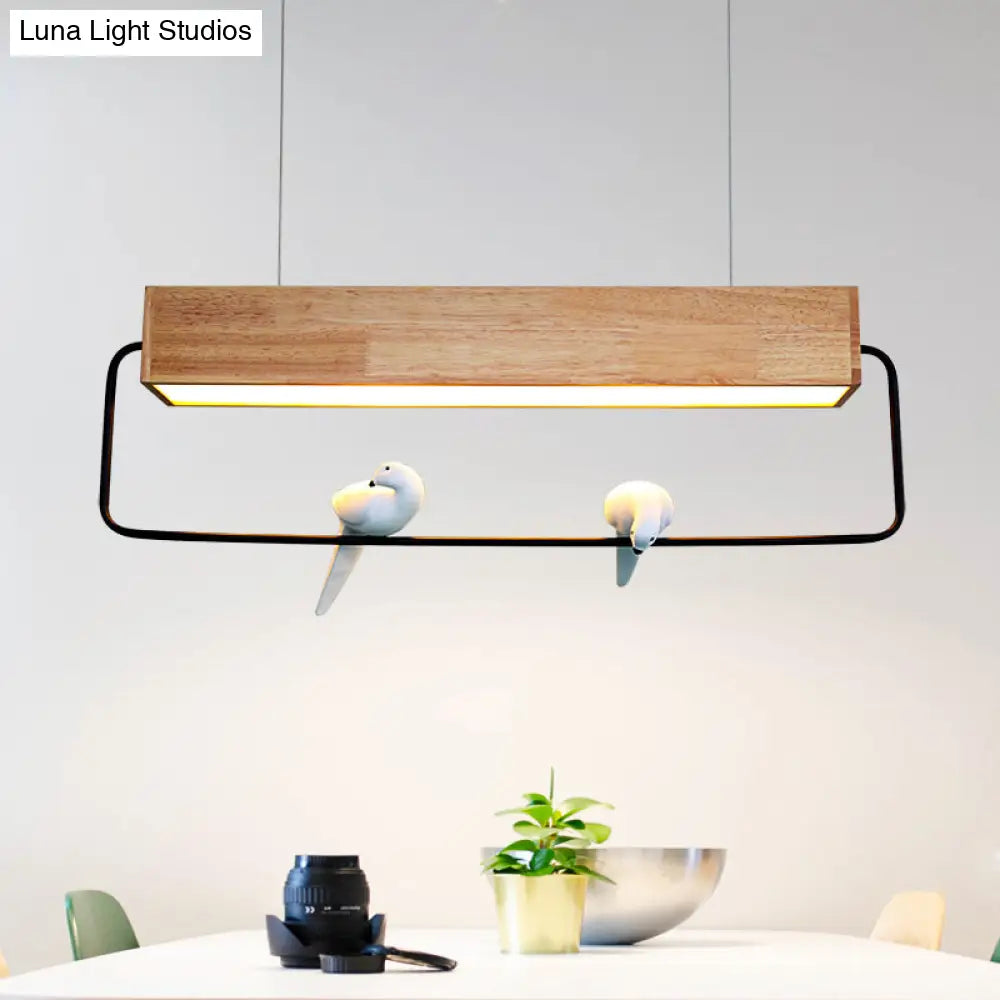 Modern Rectangular Wood Led Pendant Light For Dining Room Ceiling In Warm/White