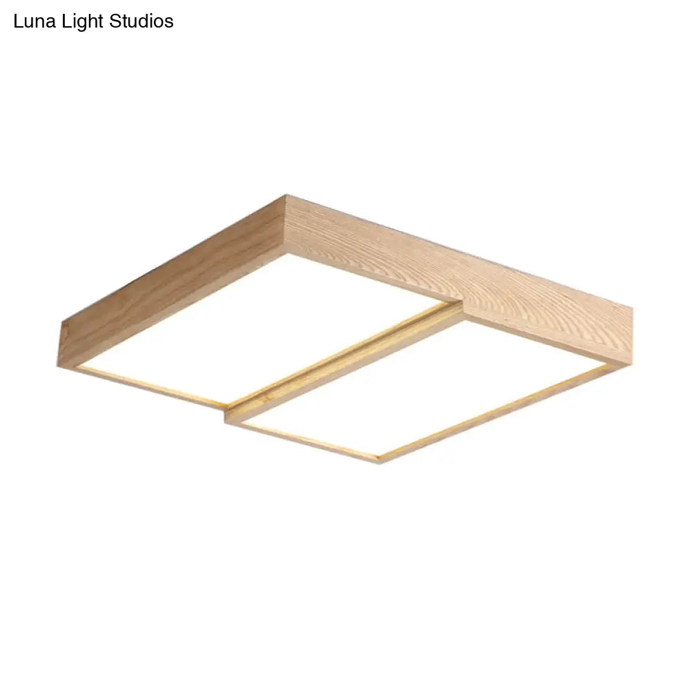 Modern Rectangular Wooden Flush Mount Ceiling Lamp - 2 - Light Warm/White Option Wide Sizes