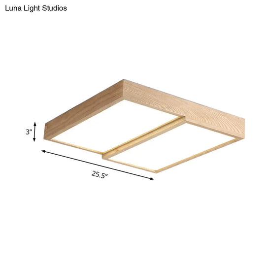 Modern Rectangular Wooden Flush Mount Ceiling Lamp - 2-Light Warm/White Option Wide Sizes Available