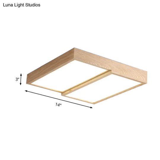 Modern Rectangular Wooden Flush Mount Ceiling Lamp - 2-Light Warm/White Option Wide Sizes Available