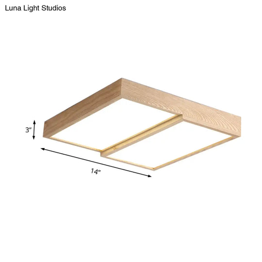 Modern Rectangular Wooden Flush Mount Ceiling Lamp - 2 - Light Warm/White Option Wide Sizes