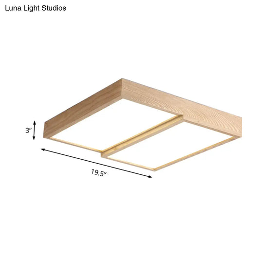 Modern Rectangular Wooden Flush Mount Ceiling Lamp - 2-Light Warm/White Option Wide Sizes Available