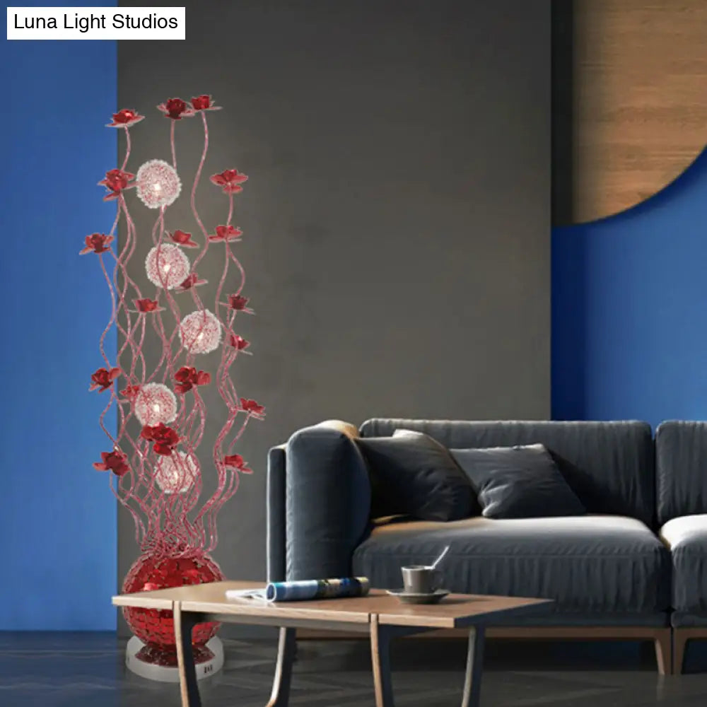 Modern Red Aluminum Flower Swing Line Floor Lamp With Led Lighting For Living Room Decor