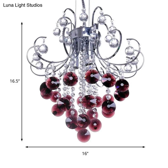 Red Crystal Modern Chandelier With Chrome Finish And 3 Bent Arm Lights