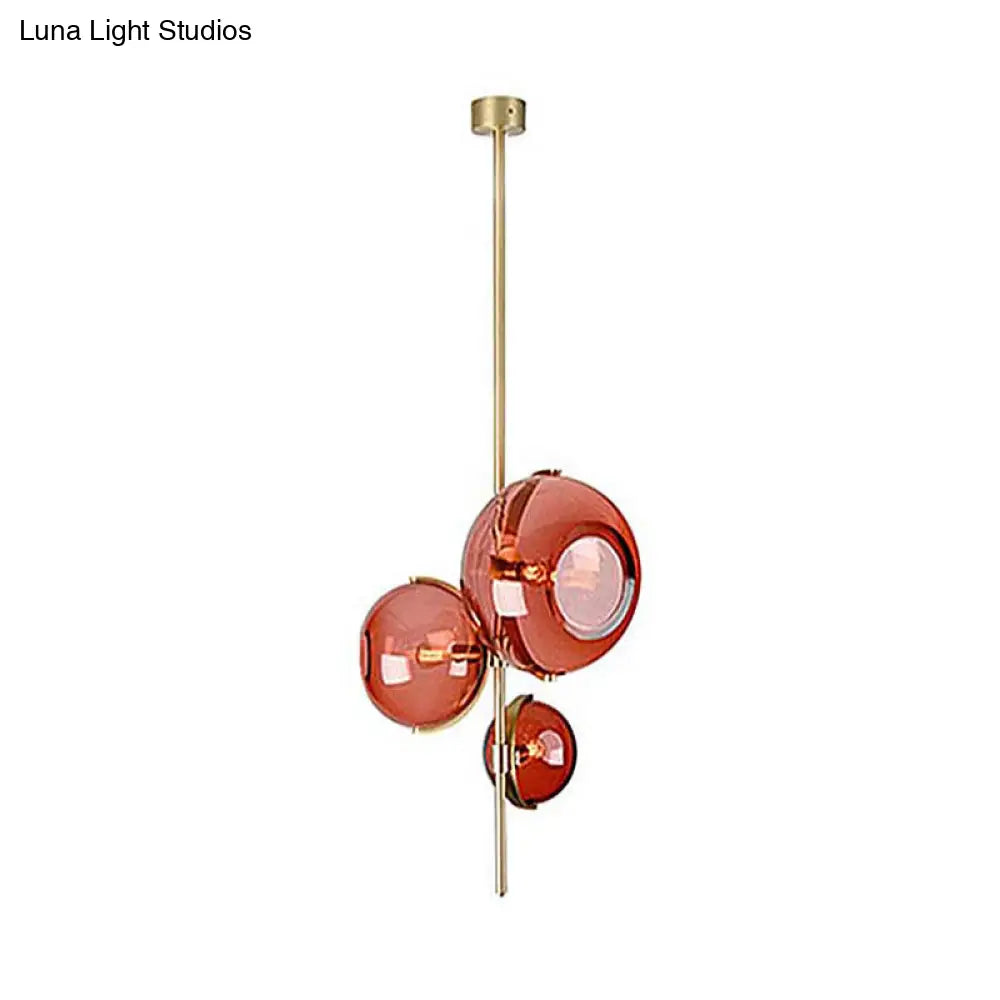 Modern Red Glass Chandelier - 3-Head Pendant Light For Dining Room