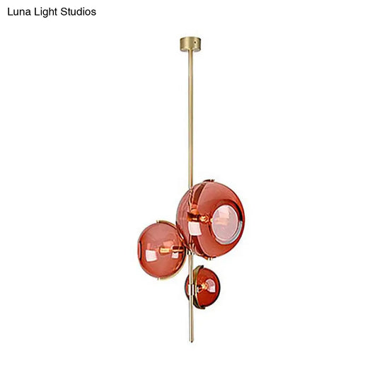 Modern Red Glass Chandelier - 3-Head Pendant Light For Dining Room