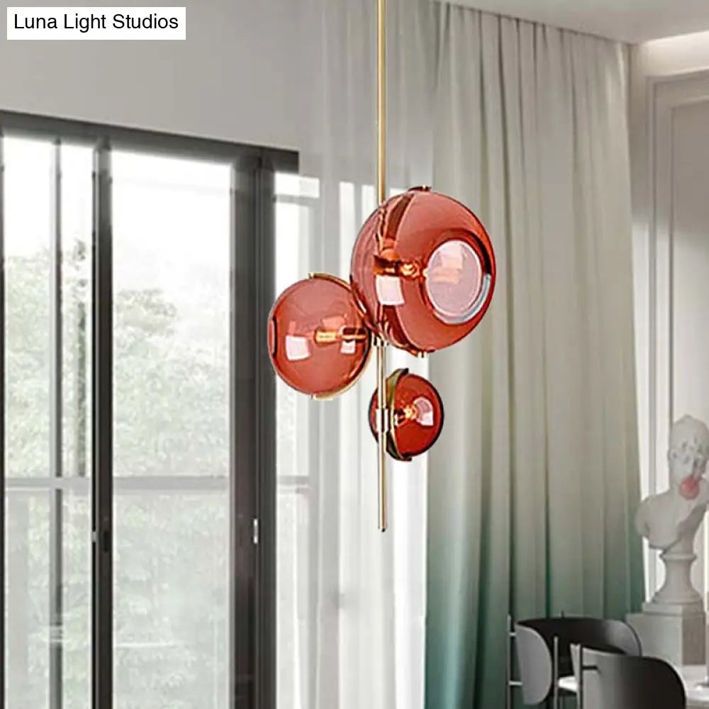 Modern Red Glass Chandelier - 3-Head Pendant Light For Dining Room