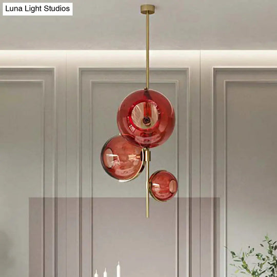 Modern Red Glass Chandelier - 3-Head Pendant Light For Dining Room