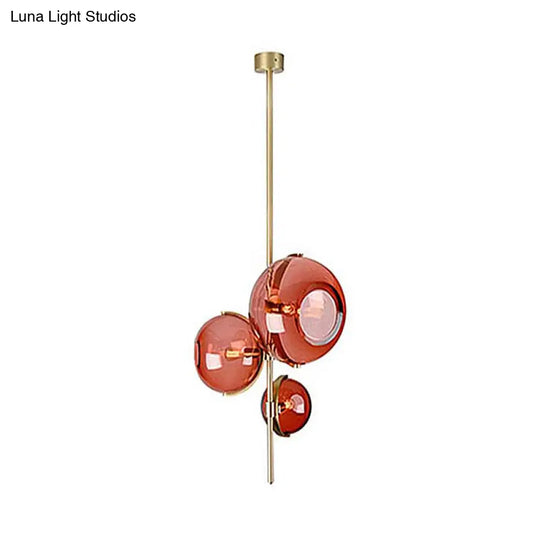 Modern Red Glass Chandelier - Stylish 3-Head Dining Room Pendant Light