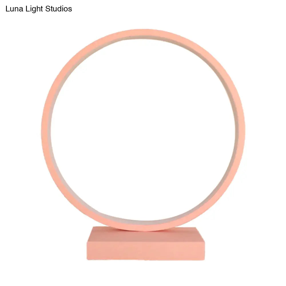 Modern Red/Pink Aluminum Circle Ring Table Light - Plug In Led Nightstand Lamp With Adjustable