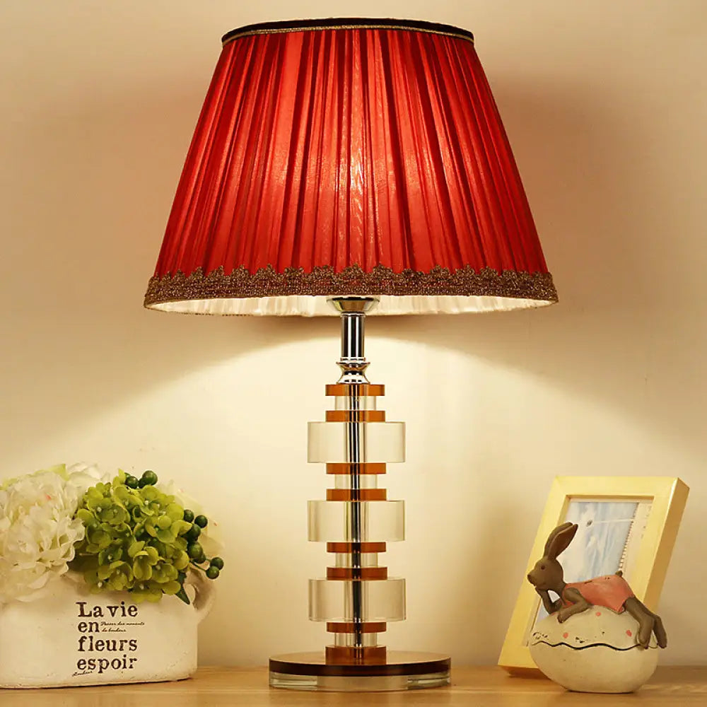 Modern Red Table Lamp With Clear Crystal Accent - Perfect For Your Living Room Nightstand