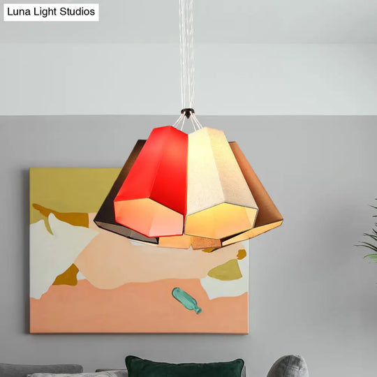 Modern Red-White Loft House Hanging Light - Ridged Conical Fabric Pendant Lighting (6 Heads)