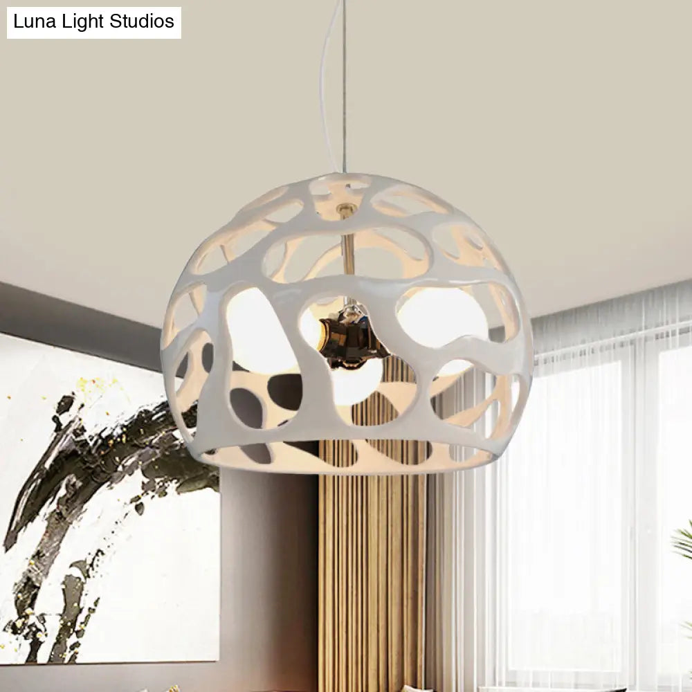 Modern Resin Cutout Dome Pendant Light - White/Red Chandelier For Kitchen Dining Area