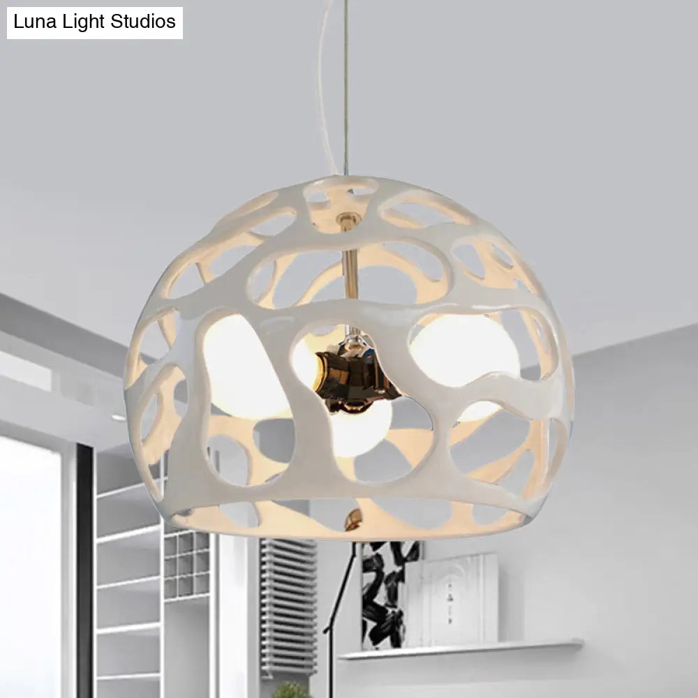 Modern Resin Cutout Dome Pendant Light - White/Red Chandelier For Kitchen Dining Area White