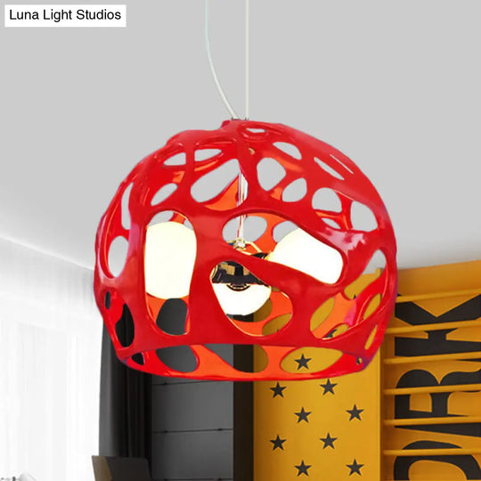 Modern Resin Cutout Dome Pendant Light - White/Red Chandelier For Kitchen Dining Area Red