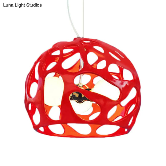 Modern Resin Cutout Dome Pendant Light - White/Red Chandelier For Kitchen Dining Area