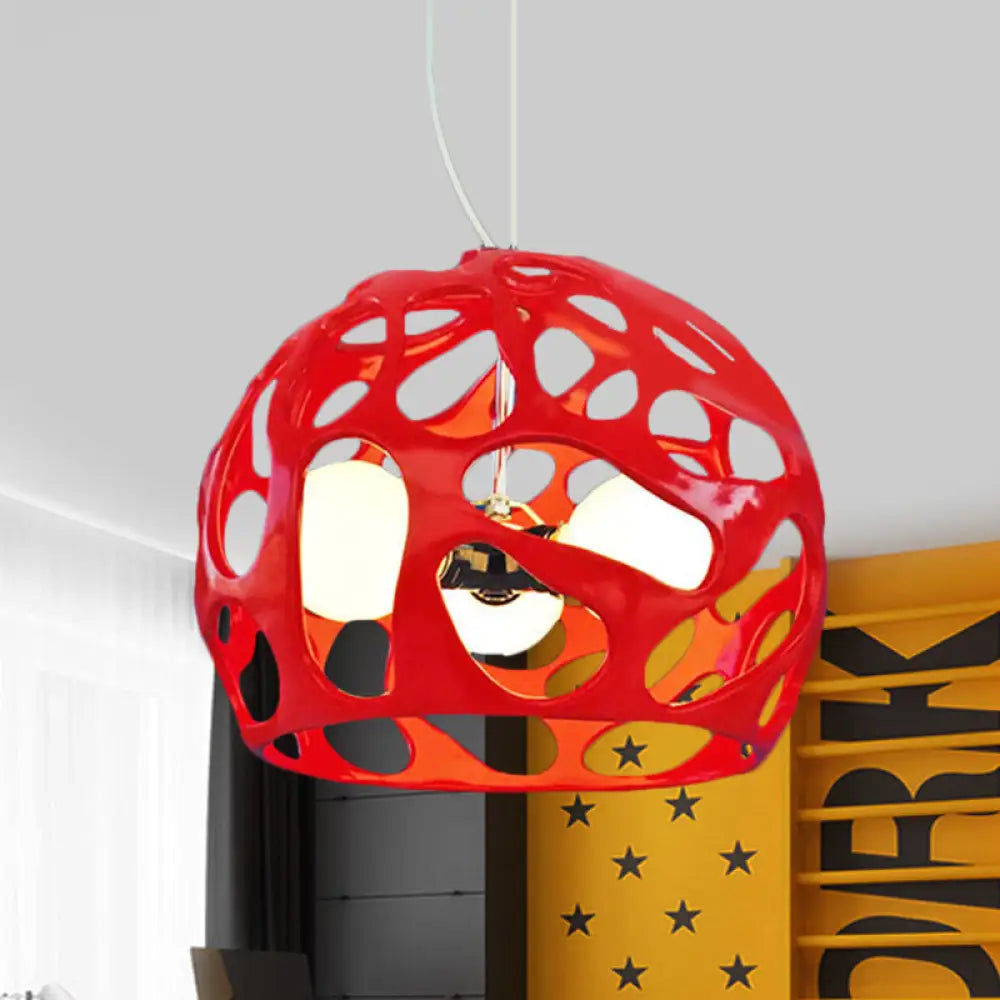 Modern Resin Hanging Pendant Chandelier With 3 Lights - White/Red Perfect For Kitchen Dinette Red