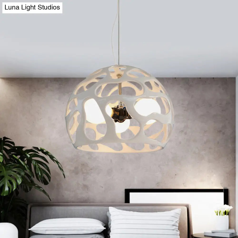 Modern Resin Cutout Dome Pendant Light - White/Red Chandelier For Kitchen Dining Area