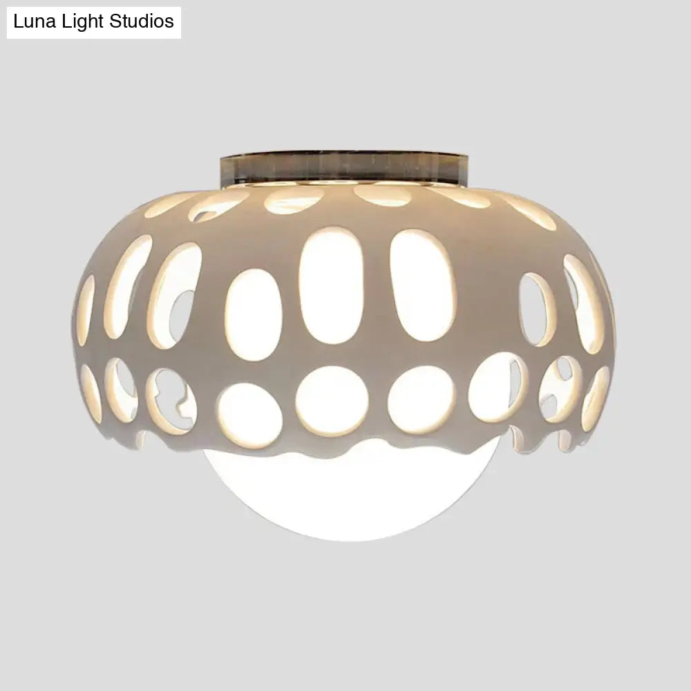 Modern Resin Hollow-Out Dome Flushmount Ceiling Light - White 1 11/13 Wide