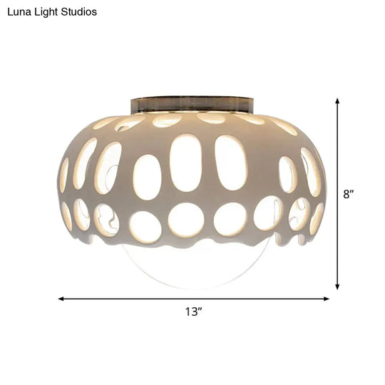 Modern Resin Hollow-Out Dome Flushmount Ceiling Light - White 1 11/13 Wide
