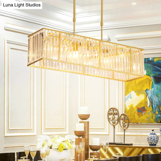 Modern Restaurant Pendant Lamp: 3/4-Bulb Hanging Island Light With Crystal Rectangle Shade In