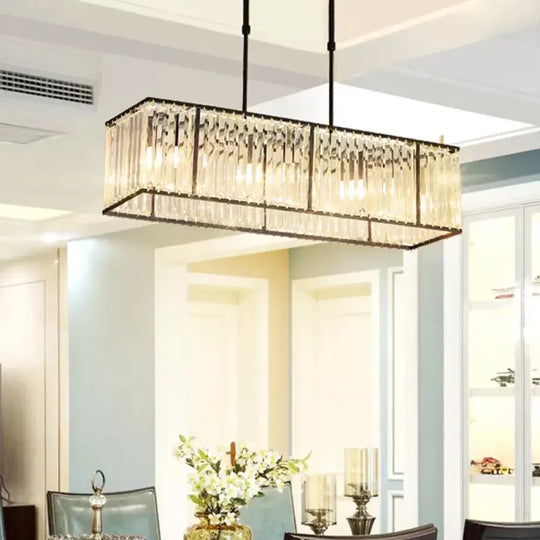 Modern Restaurant Pendant Lamp: 3/4-Bulb Hanging Island Light With Crystal Rectangle Shade In