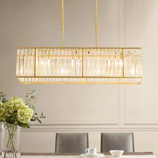 Modern Restaurant Pendant Lamp: 3/4-Bulb Hanging Island Light With Crystal Rectangle Shade In