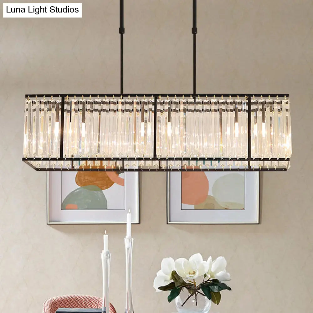 Modern Restaurant Pendant Lamp: 3/4-Bulb Hanging Island Light With Crystal Rectangle Shade In