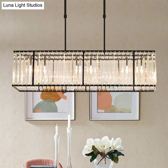 Modern Restaurant Pendant Lamp: 3/4-Bulb Hanging Island Light With Crystal Rectangle Shade In