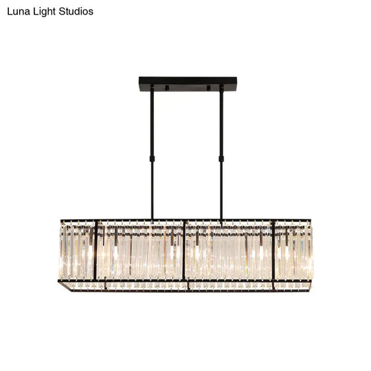 Modern Restaurant Pendant Lamp: 3/4-Bulb Hanging Island Light With Crystal Rectangle Shade In