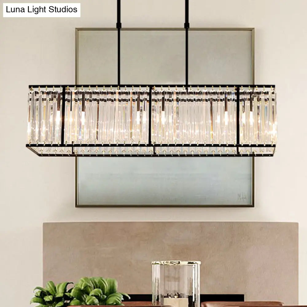 Modern Restaurant Pendant Lamp: 3/4-Bulb Hanging Island Light With Crystal Rectangle Shade In